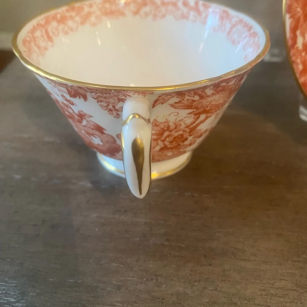Vintage Royal Crown Derby Red Aves Teacup and Saucer